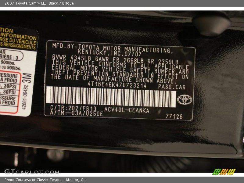Black / Bisque 2007 Toyota Camry LE