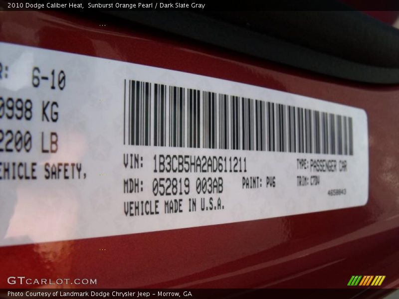 Sunburst Orange Pearl / Dark Slate Gray 2010 Dodge Caliber Heat