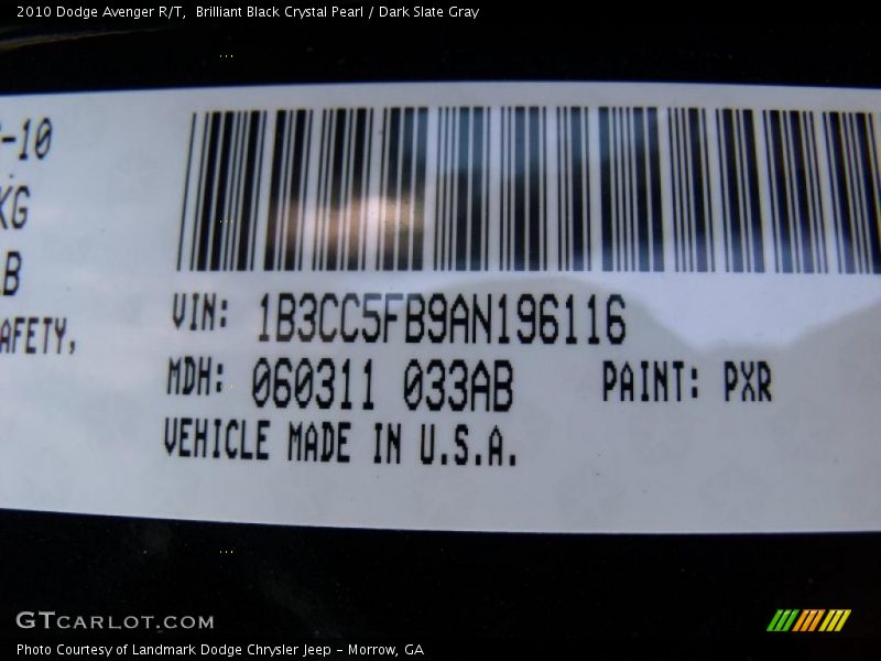 Brilliant Black Crystal Pearl / Dark Slate Gray 2010 Dodge Avenger R/T