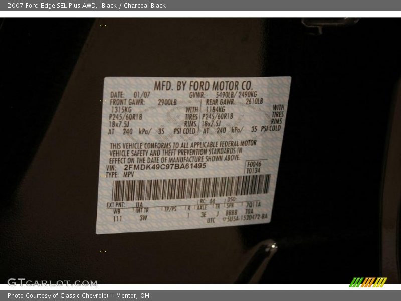 Black / Charcoal Black 2007 Ford Edge SEL Plus AWD