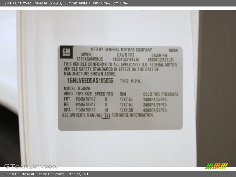 Summit White / Dark Gray/Light Gray 2010 Chevrolet Traverse LS AWD