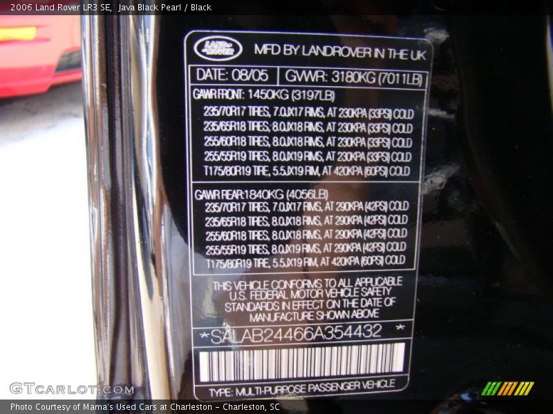 Java Black Pearl / Black 2006 Land Rover LR3 SE