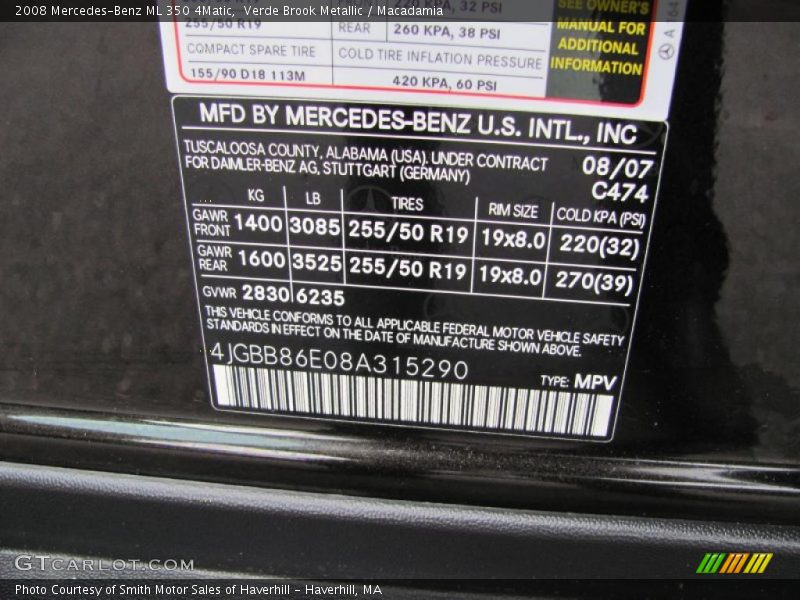 Verde Brook Metallic / Macadamia 2008 Mercedes-Benz ML 350 4Matic