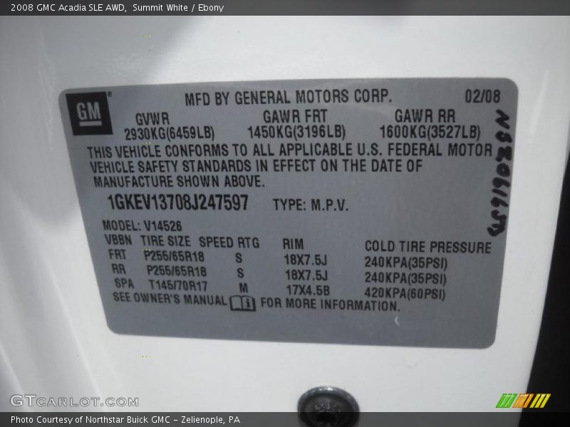 Summit White / Ebony 2008 GMC Acadia SLE AWD