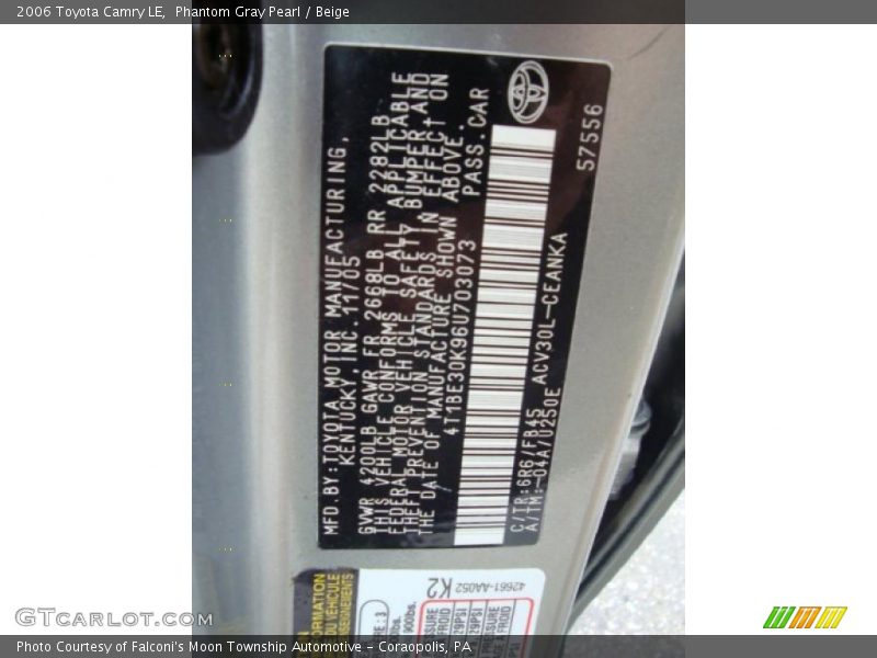 Phantom Gray Pearl / Beige 2006 Toyota Camry LE