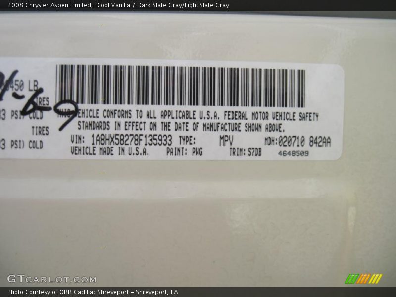 Cool Vanilla / Dark Slate Gray/Light Slate Gray 2008 Chrysler Aspen Limited
