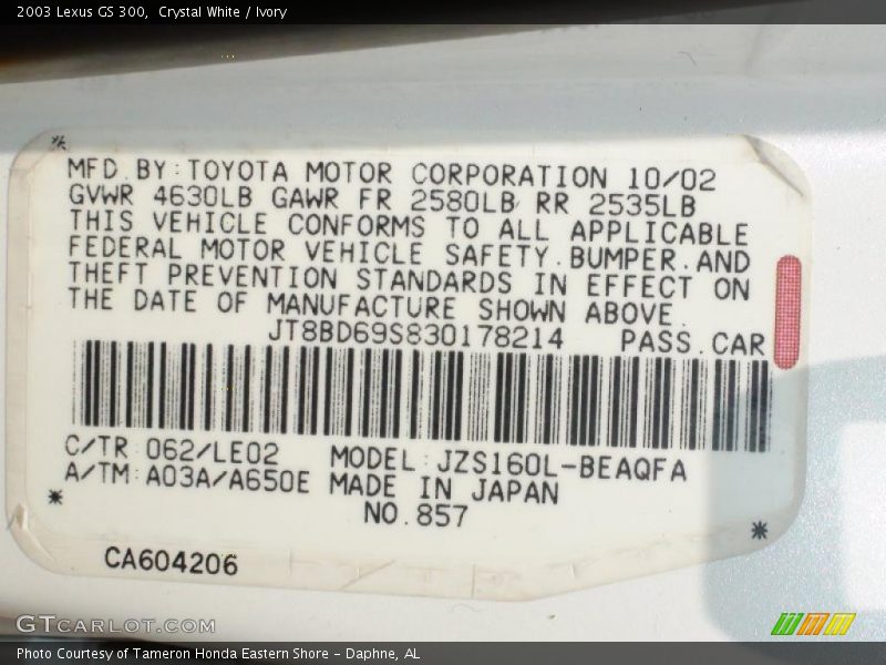 Crystal White / Ivory 2003 Lexus GS 300