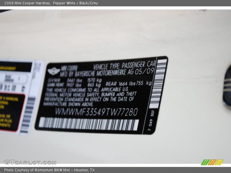 Pepper White / Black/Grey 2009 Mini Cooper Hardtop