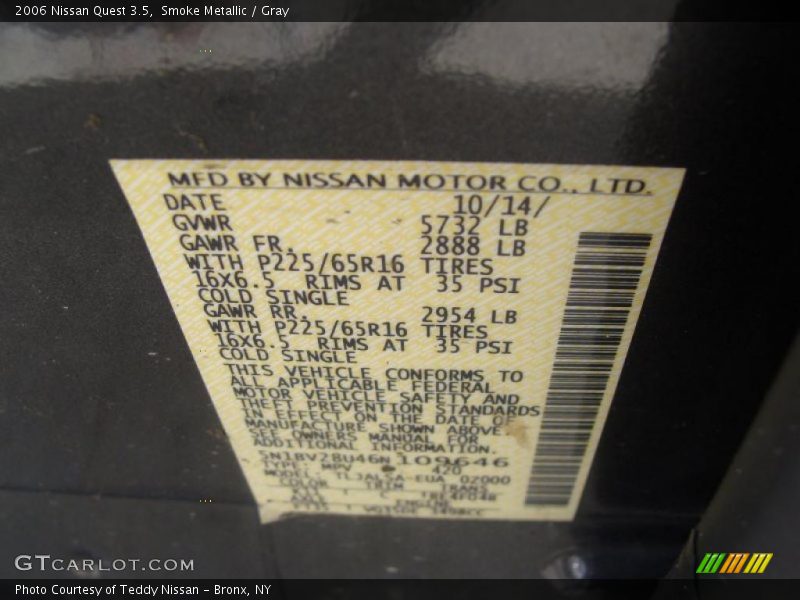 Smoke Metallic / Gray 2006 Nissan Quest 3.5