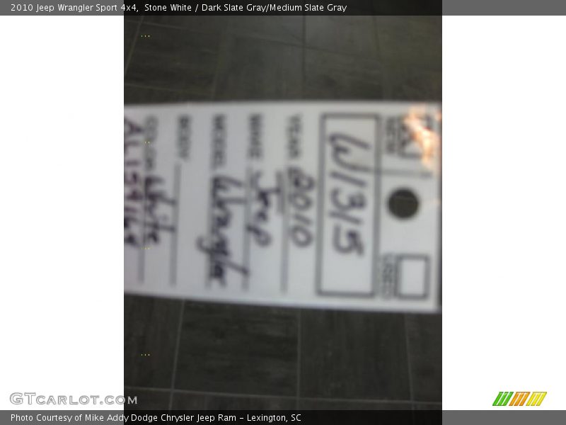 Stone White / Dark Slate Gray/Medium Slate Gray 2010 Jeep Wrangler Sport 4x4