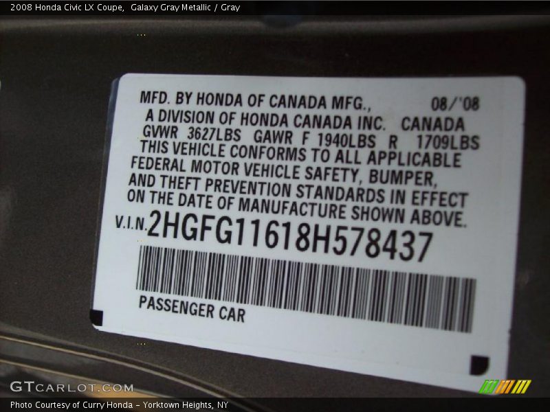 Galaxy Gray Metallic / Gray 2008 Honda Civic LX Coupe