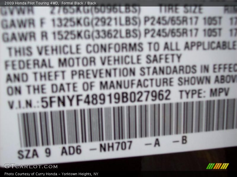 Formal Black / Black 2009 Honda Pilot Touring 4WD