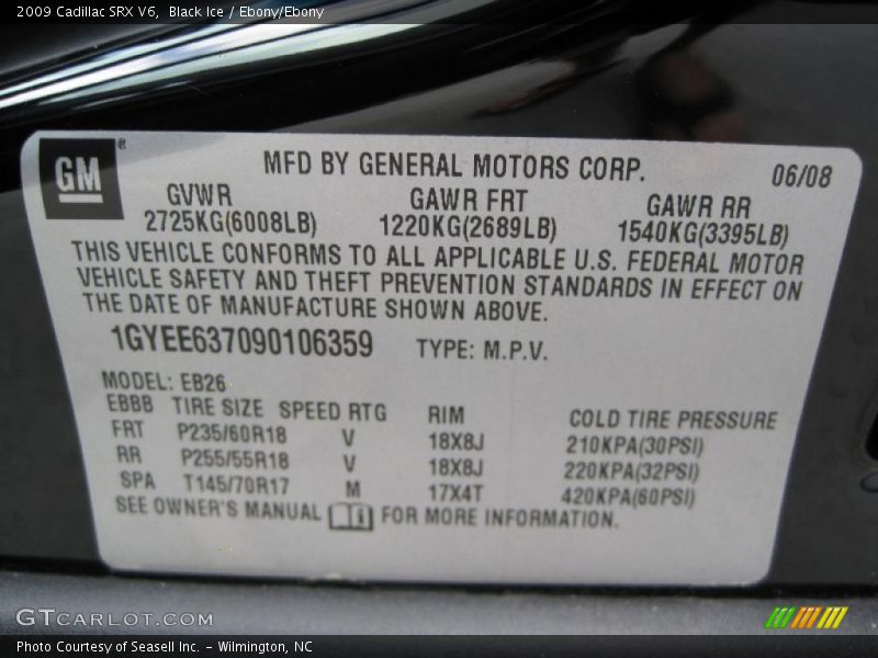 Black Ice / Ebony/Ebony 2009 Cadillac SRX V6