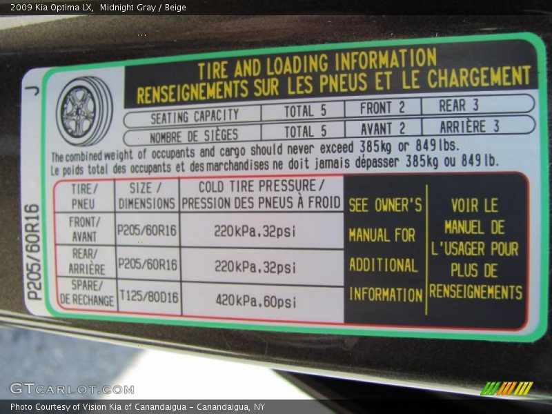 Midnight Gray / Beige 2009 Kia Optima LX