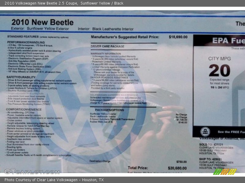 Sunflower Yellow / Black 2010 Volkswagen New Beetle 2.5 Coupe