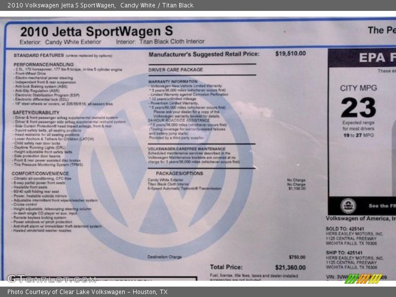 Candy White / Titan Black 2010 Volkswagen Jetta S SportWagen