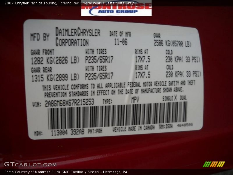 Inferno Red Crystal Pearl / Pastel Slate Gray 2007 Chrysler Pacifica Touring