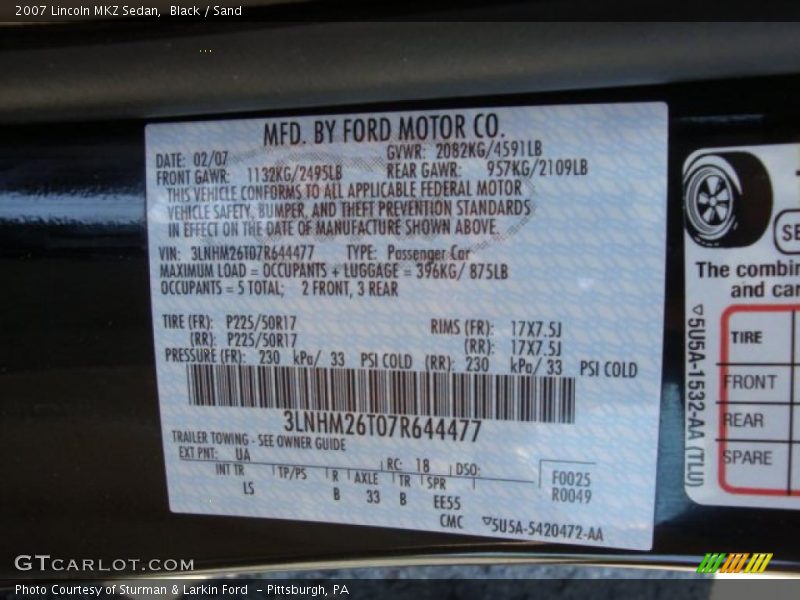 Black / Sand 2007 Lincoln MKZ Sedan