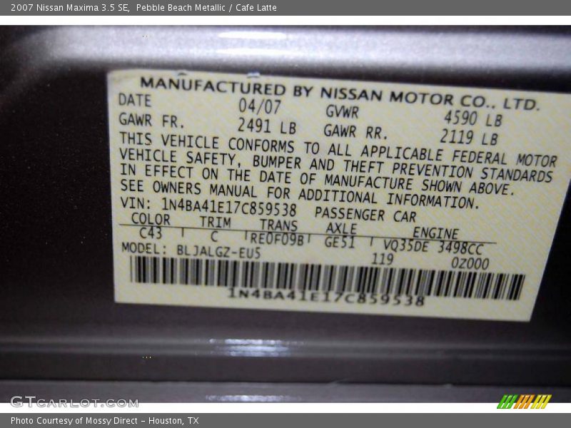 Pebble Beach Metallic / Cafe Latte 2007 Nissan Maxima 3.5 SE