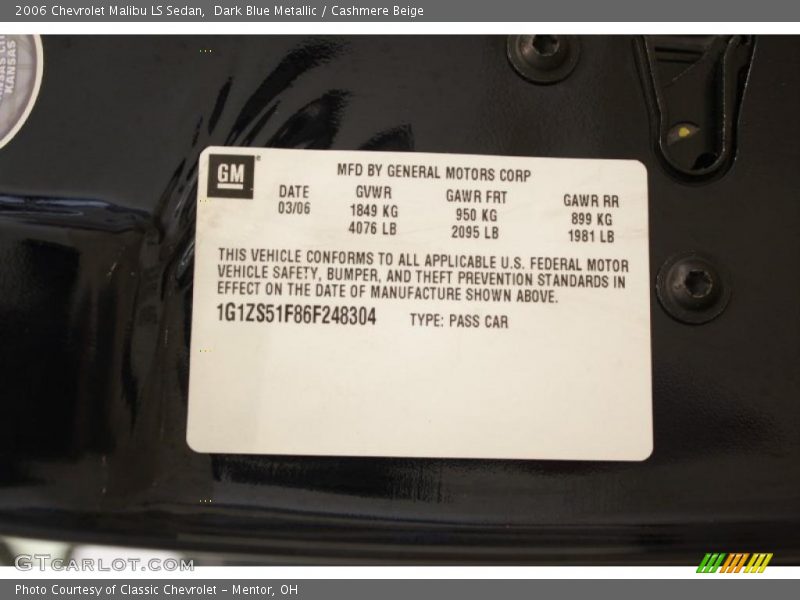 Dark Blue Metallic / Cashmere Beige 2006 Chevrolet Malibu LS Sedan