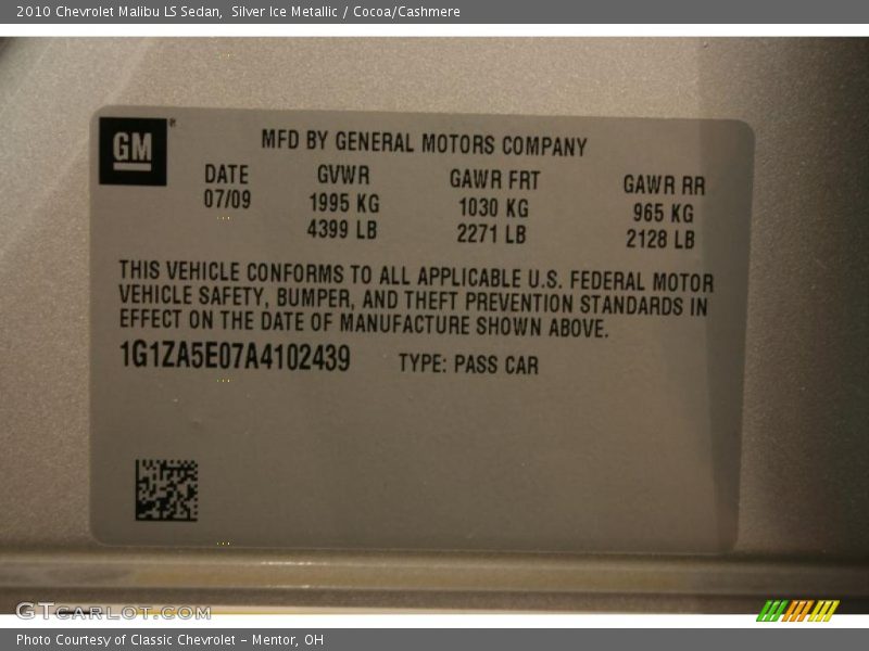 Silver Ice Metallic / Cocoa/Cashmere 2010 Chevrolet Malibu LS Sedan