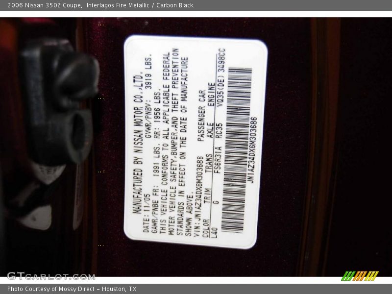 Interlagos Fire Metallic / Carbon Black 2006 Nissan 350Z Coupe