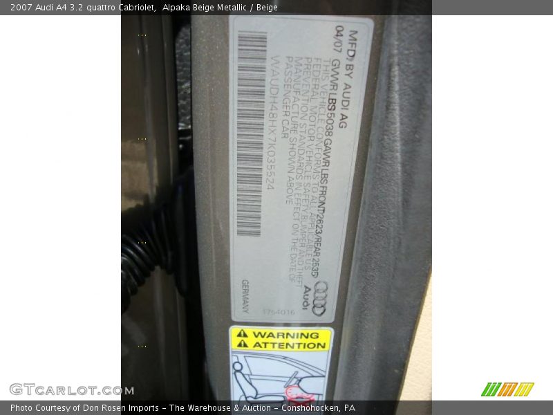 Alpaka Beige Metallic / Beige 2007 Audi A4 3.2 quattro Cabriolet
