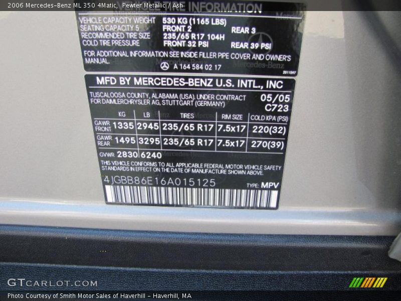Pewter Metallic / Ash 2006 Mercedes-Benz ML 350 4Matic
