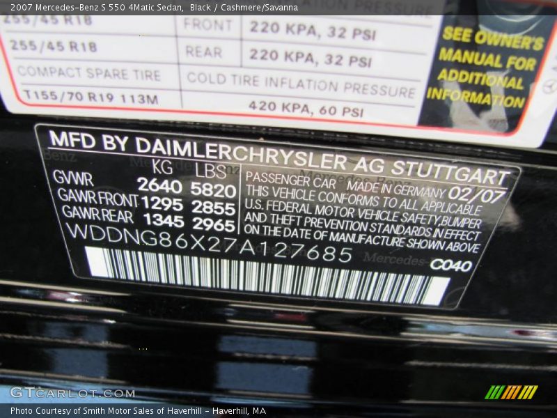 Black / Cashmere/Savanna 2007 Mercedes-Benz S 550 4Matic Sedan