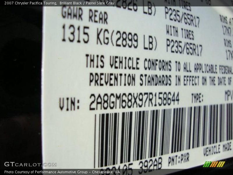 Brilliant Black / Pastel Slate Gray 2007 Chrysler Pacifica Touring