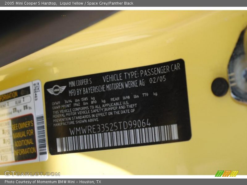 Liquid Yellow / Space Grey/Panther Black 2005 Mini Cooper S Hardtop