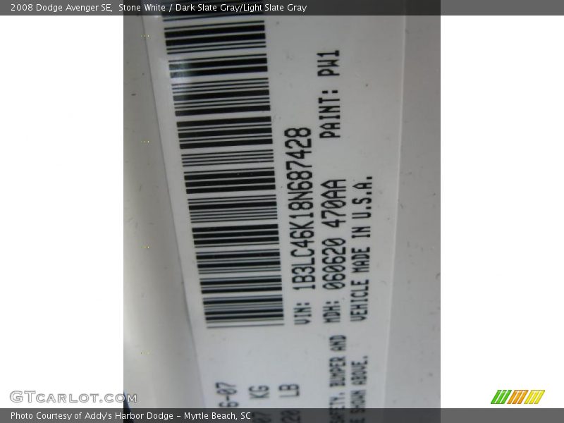 Stone White / Dark Slate Gray/Light Slate Gray 2008 Dodge Avenger SE