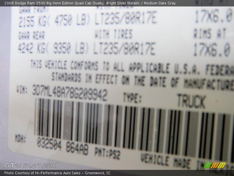 Bright Silver Metallic / Medium Slate Gray 2008 Dodge Ram 3500 Big Horn Edition Quad Cab Dually