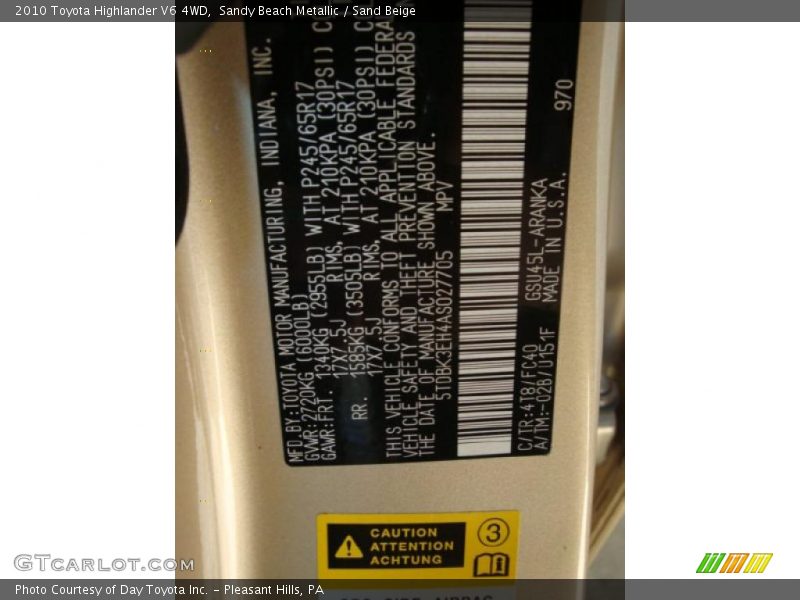 Sandy Beach Metallic / Sand Beige 2010 Toyota Highlander V6 4WD