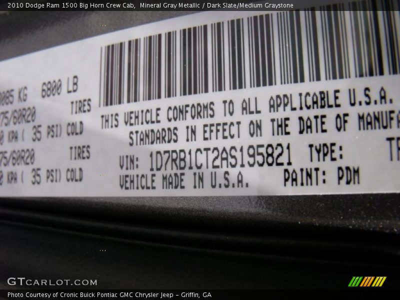Mineral Gray Metallic / Dark Slate/Medium Graystone 2010 Dodge Ram 1500 Big Horn Crew Cab
