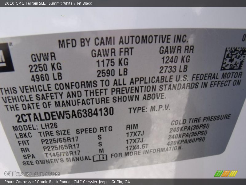 Summit White / Jet Black 2010 GMC Terrain SLE