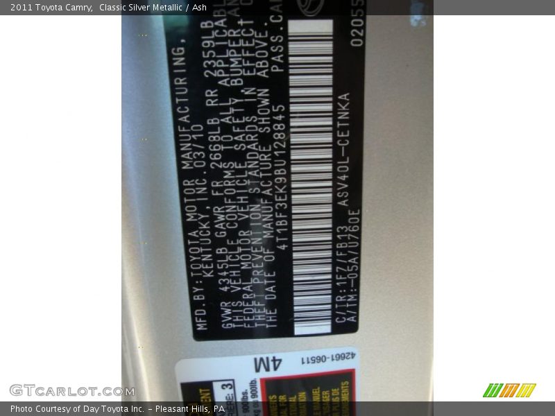 Classic Silver Metallic / Ash 2011 Toyota Camry