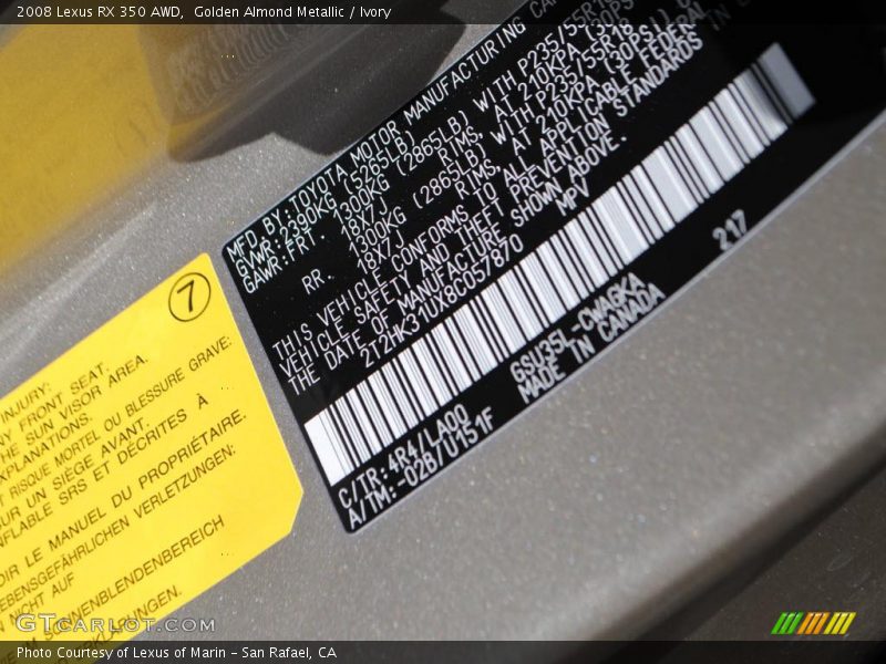 Golden Almond Metallic / Ivory 2008 Lexus RX 350 AWD
