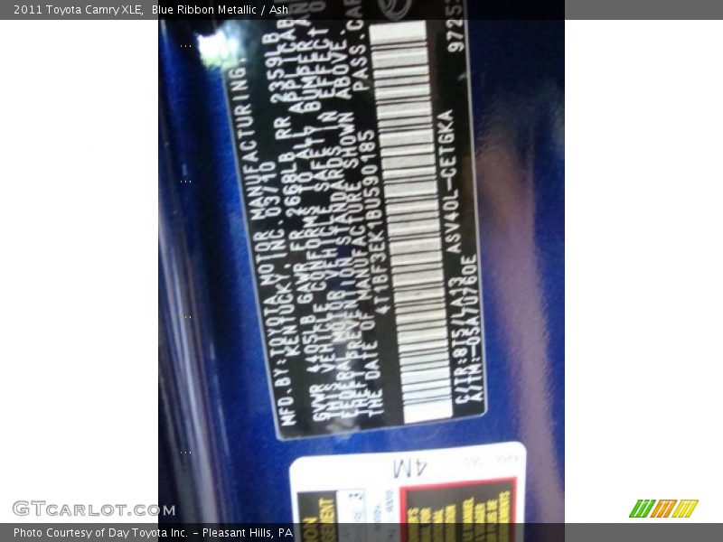 Blue Ribbon Metallic / Ash 2011 Toyota Camry XLE