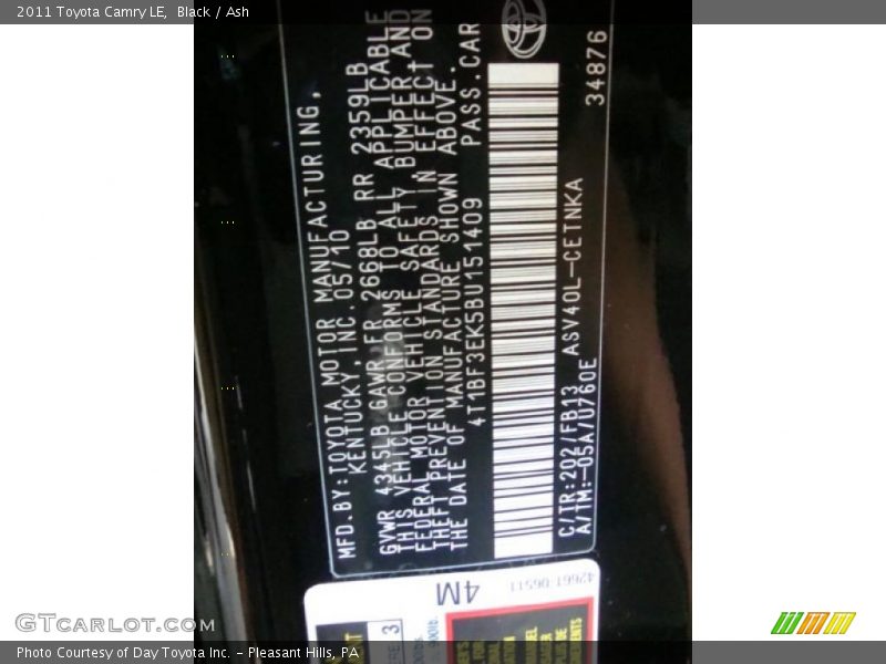 Black / Ash 2011 Toyota Camry LE