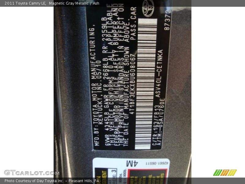 Magnetic Gray Metallic / Ash 2011 Toyota Camry LE
