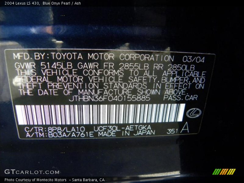Blue Onyx Pearl / Ash 2004 Lexus LS 430
