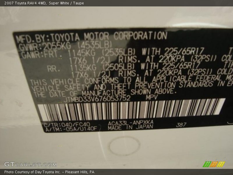 Super White / Taupe 2007 Toyota RAV4 4WD