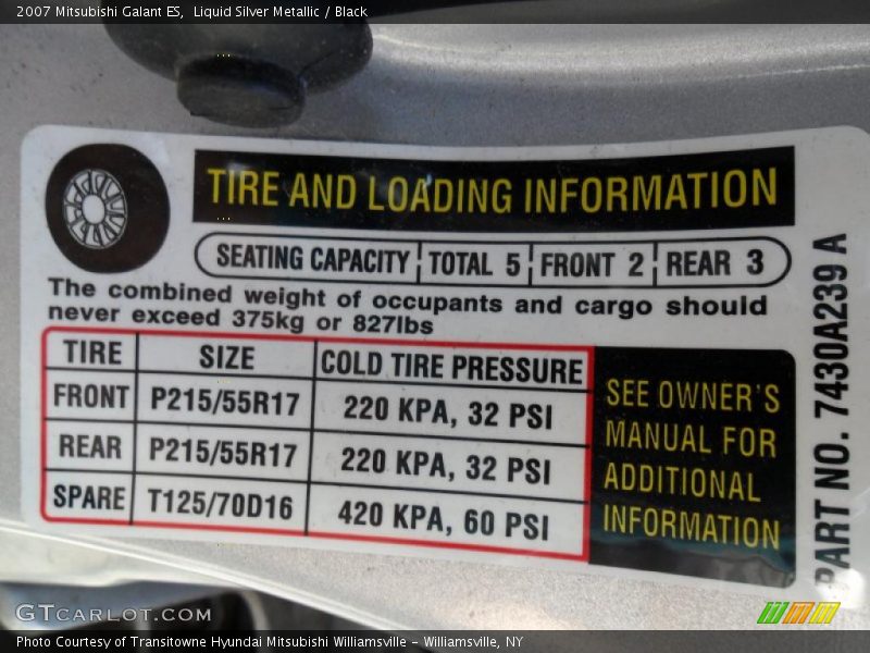 Liquid Silver Metallic / Black 2007 Mitsubishi Galant ES