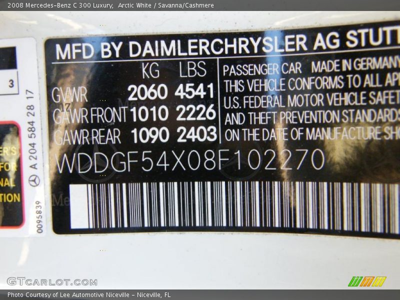 Arctic White / Savanna/Cashmere 2008 Mercedes-Benz C 300 Luxury