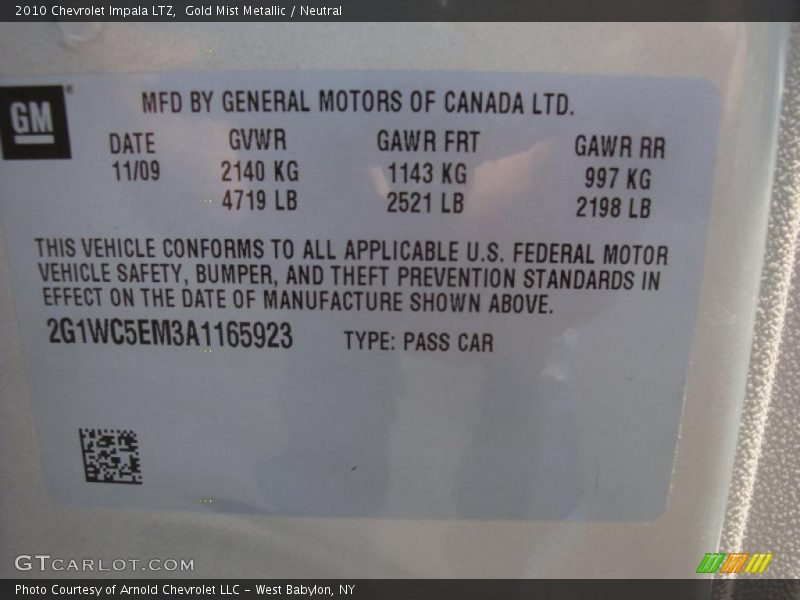 Gold Mist Metallic / Neutral 2010 Chevrolet Impala LTZ