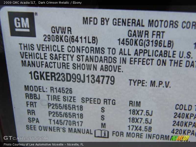 Dark Crimson Metallic / Ebony 2009 GMC Acadia SLT