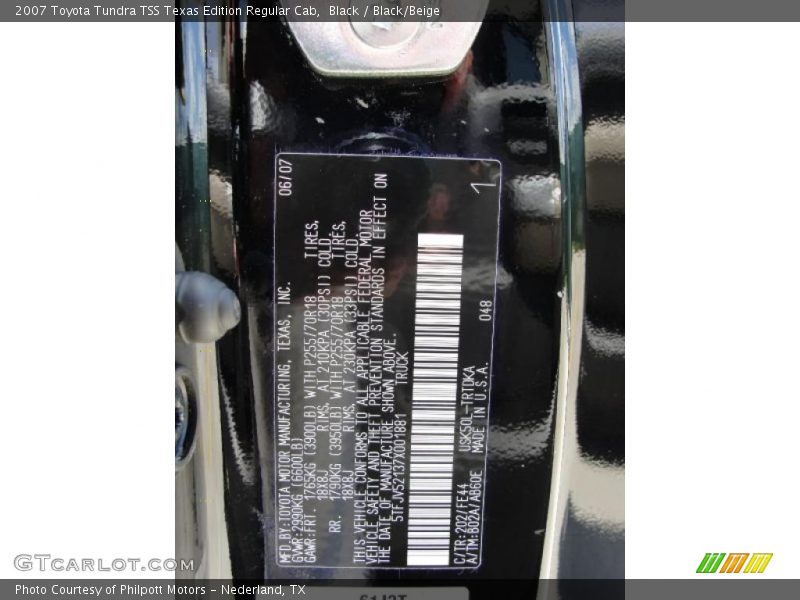 Black / Black/Beige 2007 Toyota Tundra TSS Texas Edition Regular Cab
