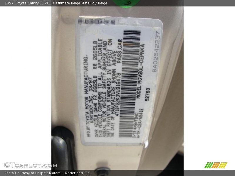 Cashmere Beige Metallic / Beige 1997 Toyota Camry LE V6