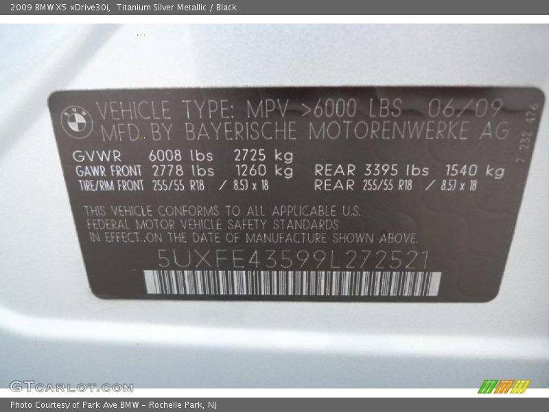 Titanium Silver Metallic / Black 2009 BMW X5 xDrive30i